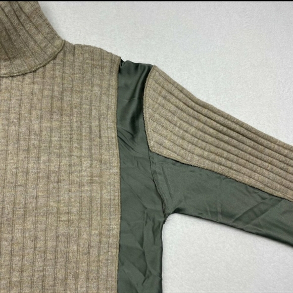 Zara Mixed Sweater Small Beige Olive Green Turtleneck Wool Blend - Picture 2 of 7